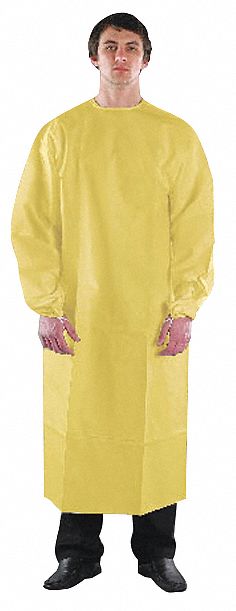 Gown: Non-Woven Laminate, Shin, Hook-and-Loop, Hook-and-Loop, Yellow, 2XL, 50 PK