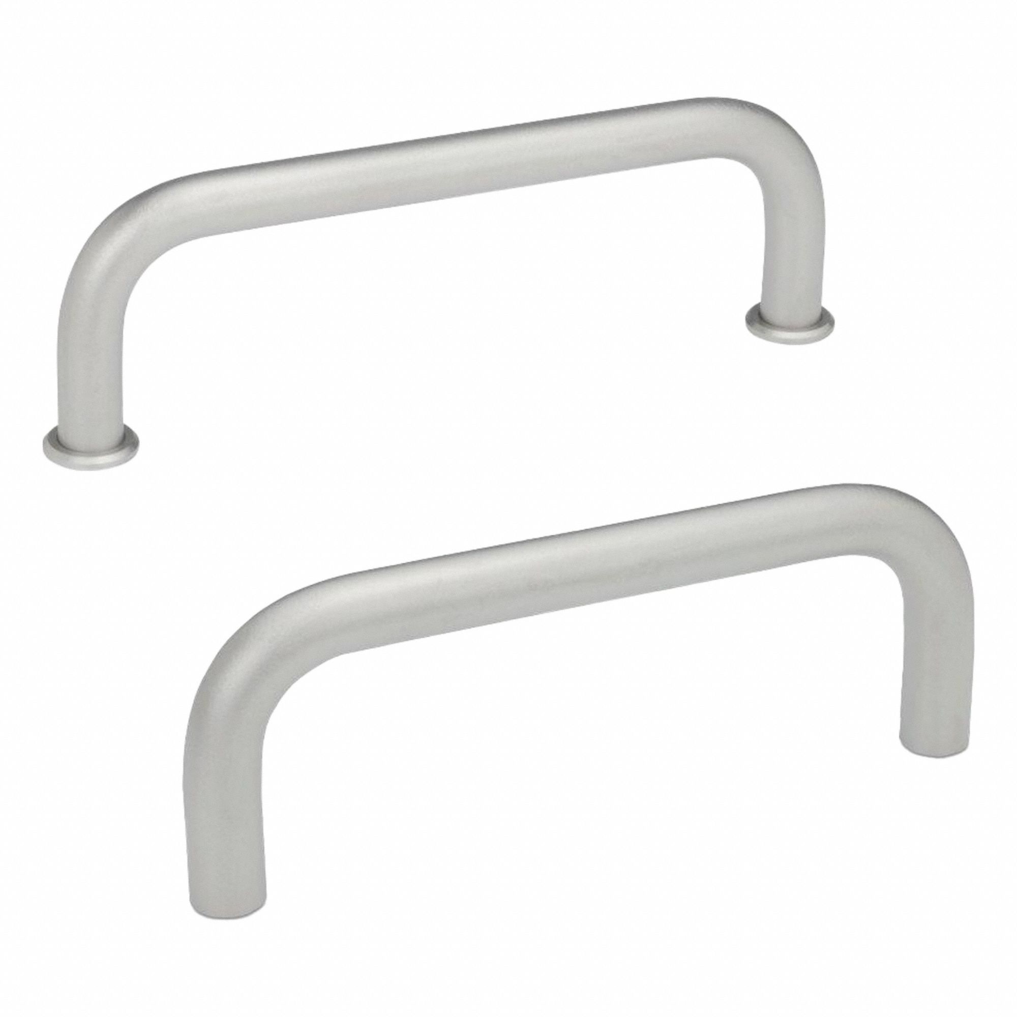 Pull Handle: Threaded Holes, Stainless Steel, Silver, 0.31 in, 2.05 in Grip Lg