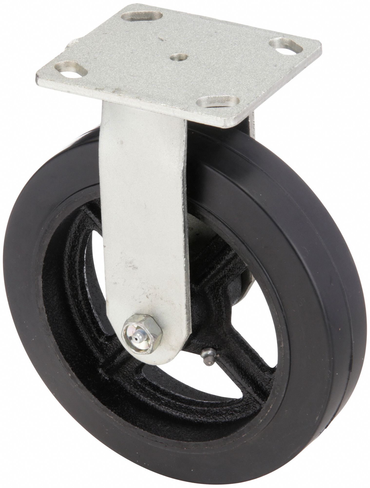 Plate Caster: Rigid, No Brake, Rubber, 8 in Wheel Dia, 2 in Wheel Wd, Roller, Rigid