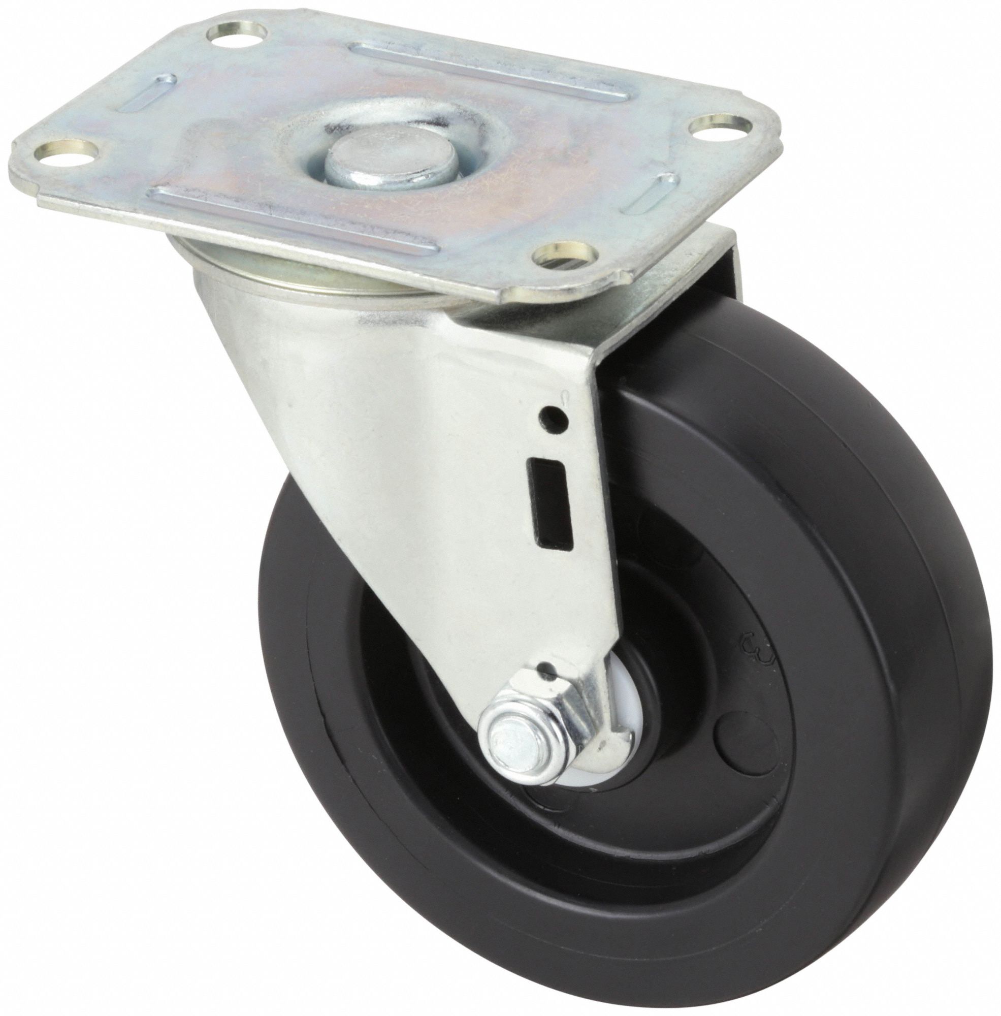 Plate Caster: Swivel, No Brake, Polyolefin, 4 in Wheel Dia, 1 1/4 in Wheel Wd
