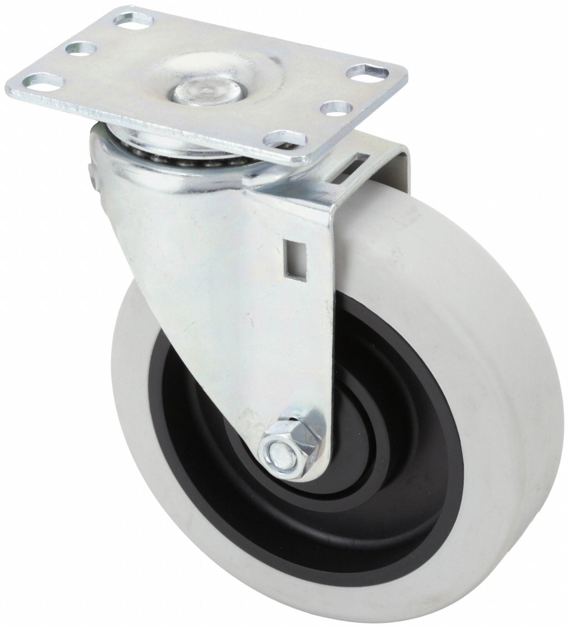 DEBRIS-RESISTANT STANDARD PLATE CASTER, 5 IN WHEEL DIA, 400 LB, SWIVEL CASTER, SOFT