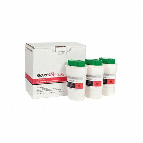 Sharps Container: 1 qt, 3 Count, Snap Lid, White