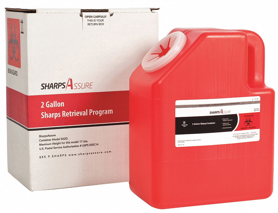 SHARPS ASSURE, Sharps Container, 2 gal Capacity, Sharps Container