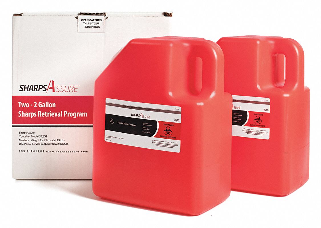 SHARPS ASSURE, Sharps Container, 2 gal Capacity, Sharps Container
