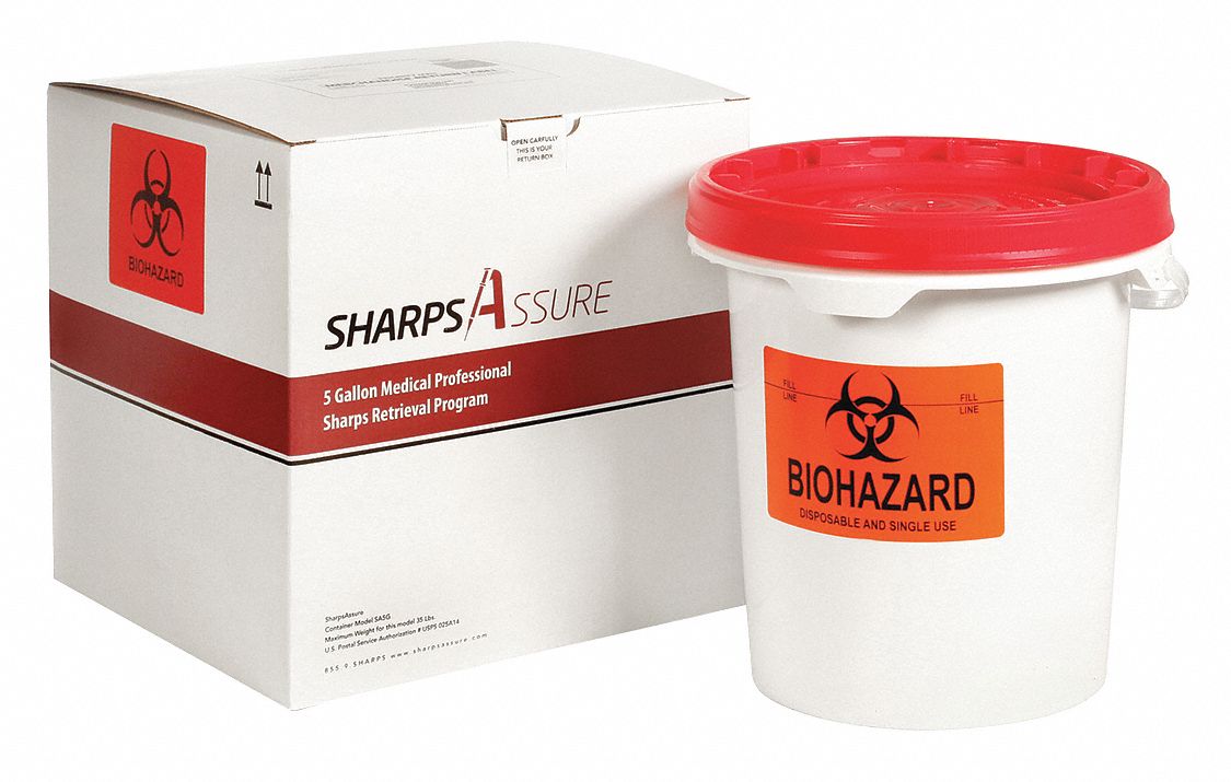 Sharps Container: 5 gal Capacity, Red, Snap, 14 in Ht, 14 in Lg, 15 in Wd