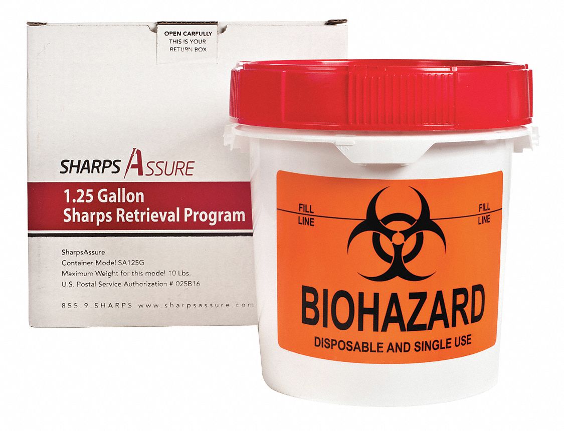 SHARPS ASSURE, 1.25 gal Capacity, Red, Sharps Container 426C41SA125G