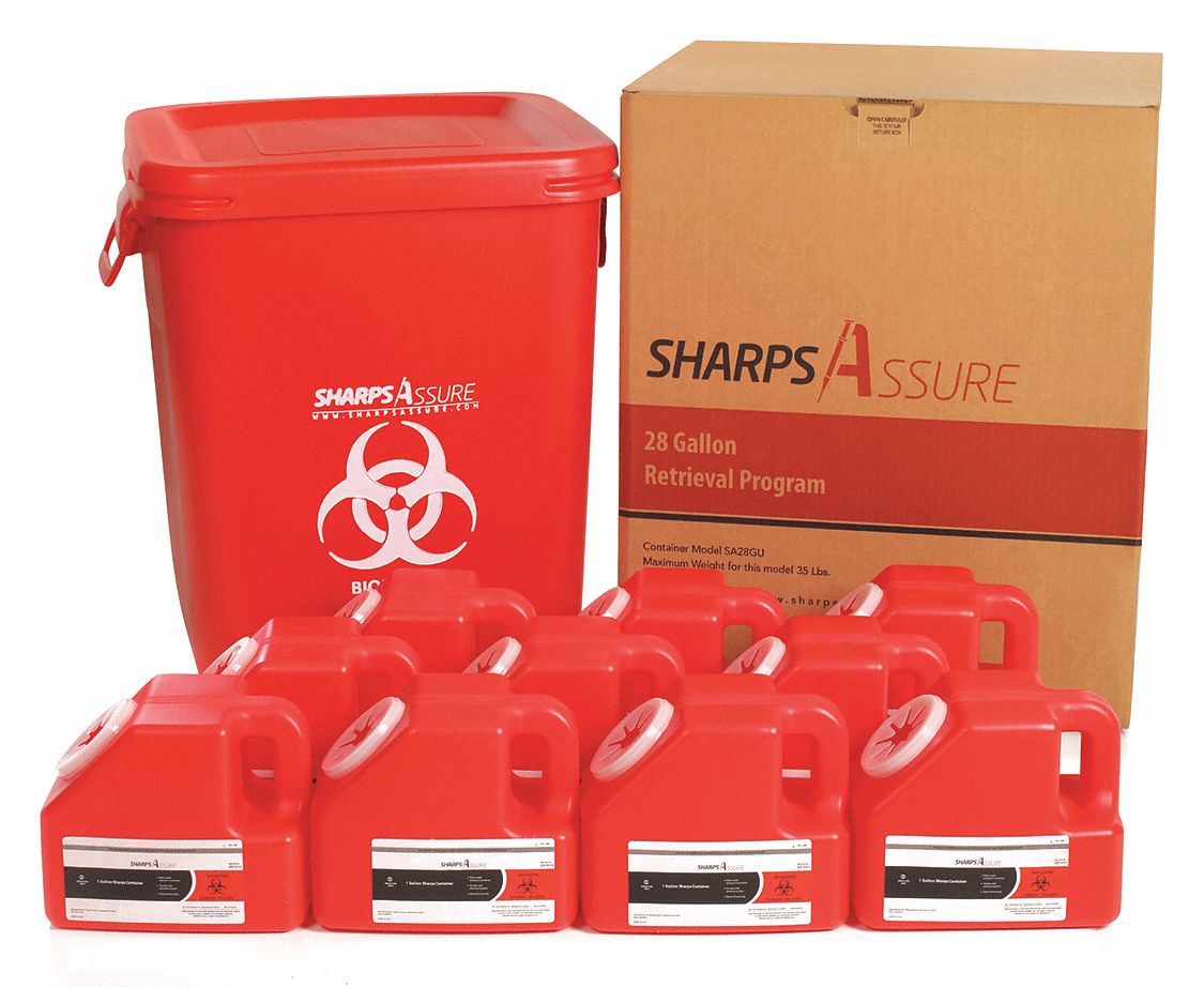 SHARPS ASSURE Sharps Container, Snap, 16 in Height, 16 in Length, 20 in
