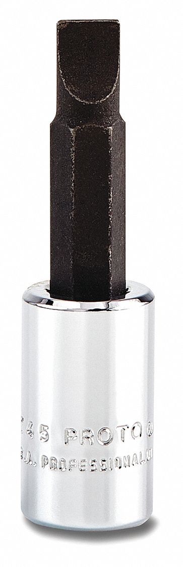 Socket Bit: 1/4 in Drive Size, Slotted Tip, 1/4 in Tip Size, 1 53/64 in Overall Lg, SAE