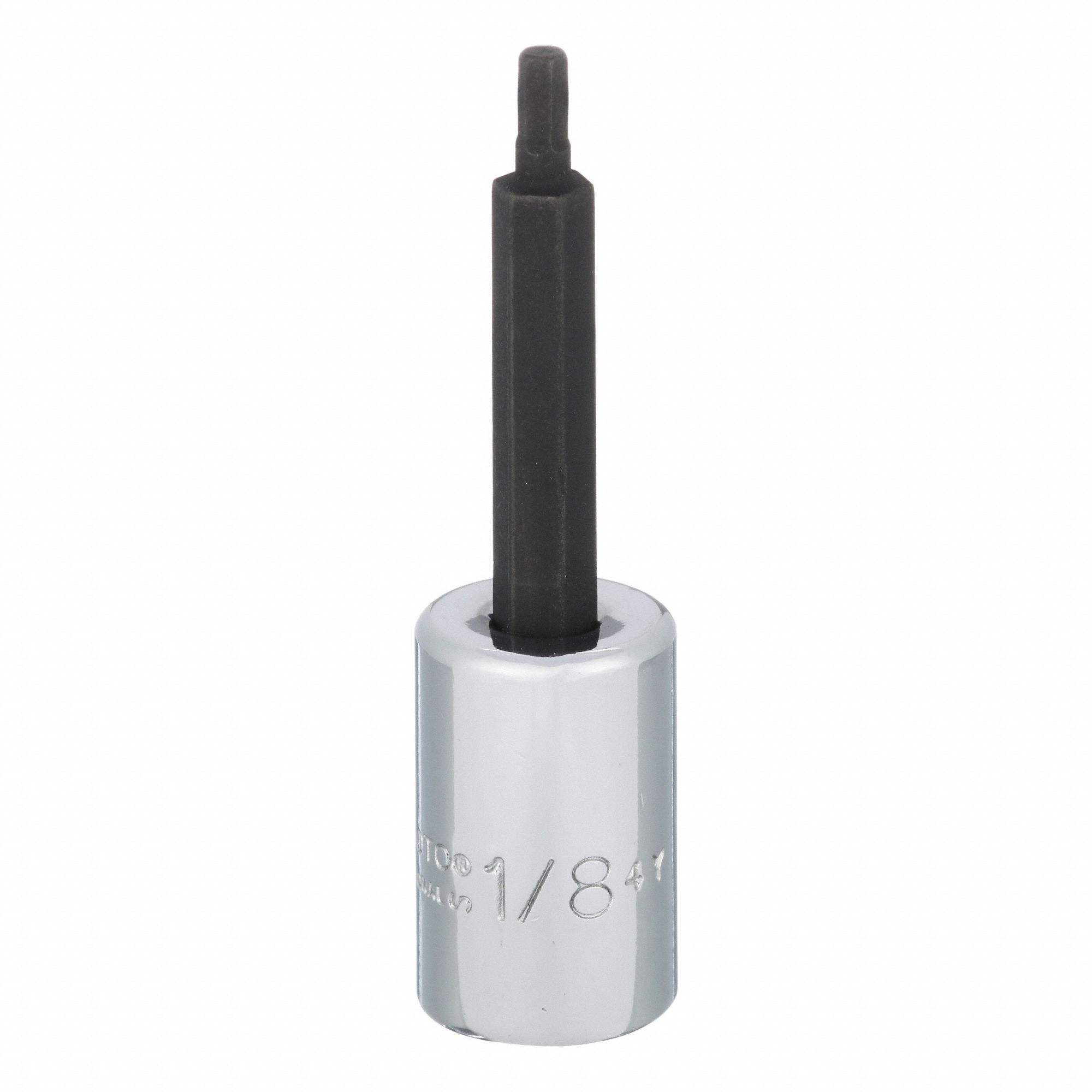 Socket Bit: 3/8 in Drive Size, Hex Tip, 1/8 in Tip Size, 2 23/32 in Overall Lg, Fixed Insert