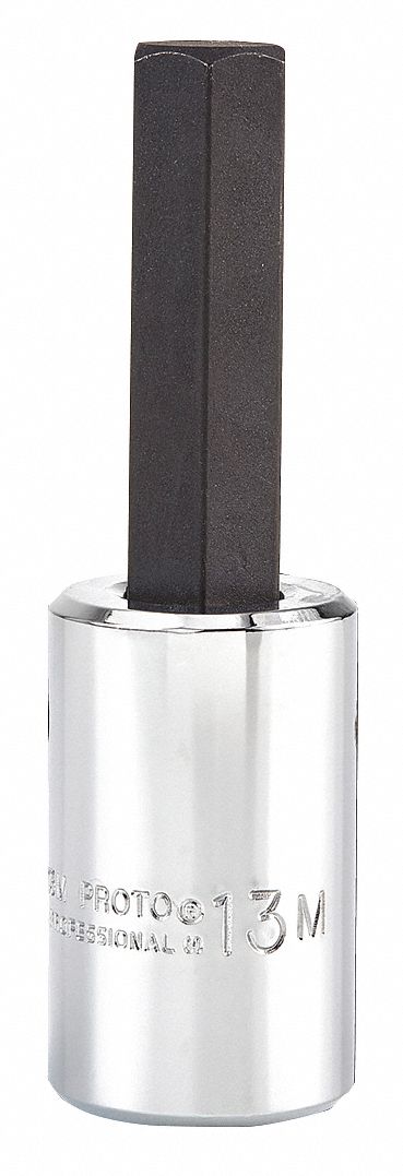 Socket Bit: 1/2 in Drive Size, Hex Tip, 13 mm Tip Size, 3 41/64 in Overall Lg, Fixed Insert