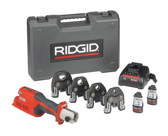 RIDGID Press Tool Kit Battery Included, 12 V DC, 1/2 in to 1 1/4 in