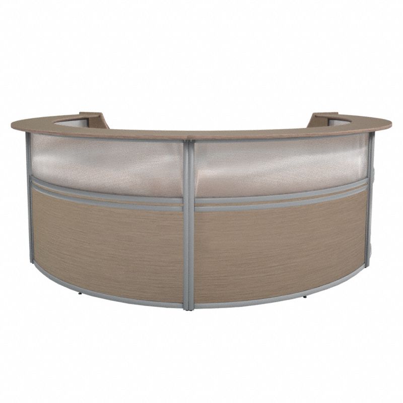 Plexi Four Unit Reception Desk: Melamine, Oak, 45 1/2 in Overall Ht, 142 in Overall Wd