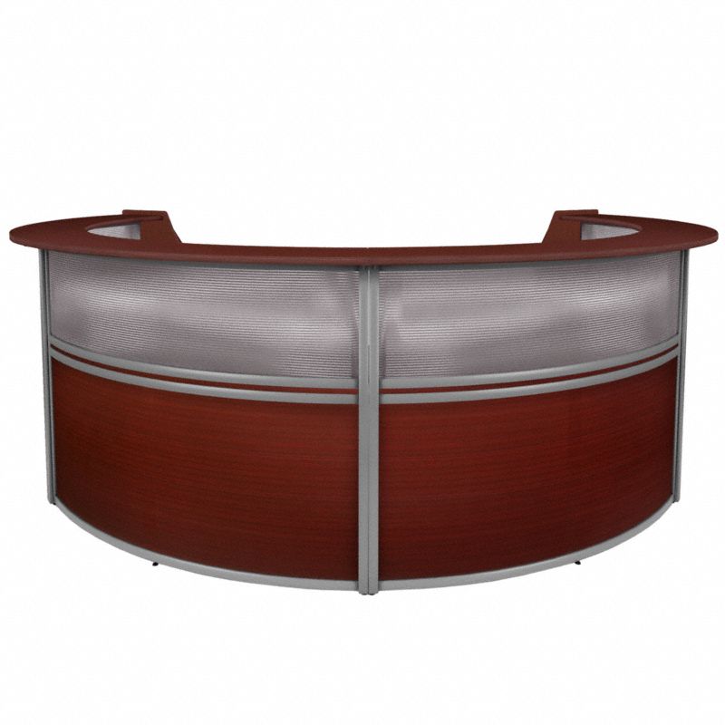 Plexi Four Unit Reception Desk: Melamine, Mahogany, 45 1/2 in Overall Ht, 142 in Overall Wd