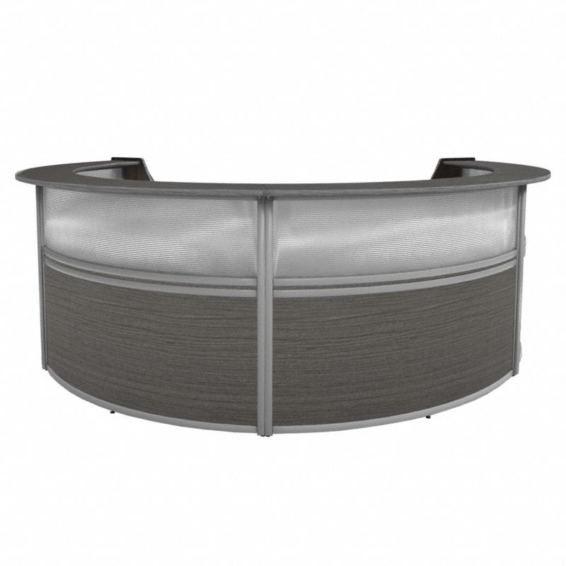 Plexi Four Unit Reception Desk: Melamine, Driftwood, 45 1/2 in Overall Ht, 142 in Overall Wd