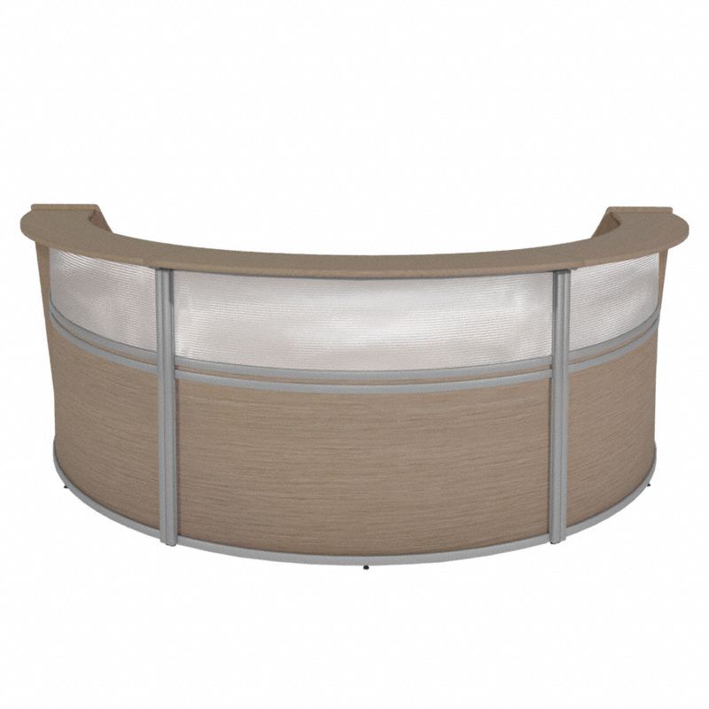 Plexi Triple Unit Reception Desk: Melamine, Oak, 45 1/2 in Overall Ht, 143 1/2 in Overall Wd