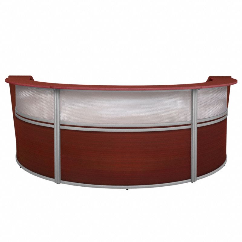 Plexi Triple Unit Reception Desk: Melamine, Mahogany, 45 1/2 in Overall Ht, 71 in Overall Dp