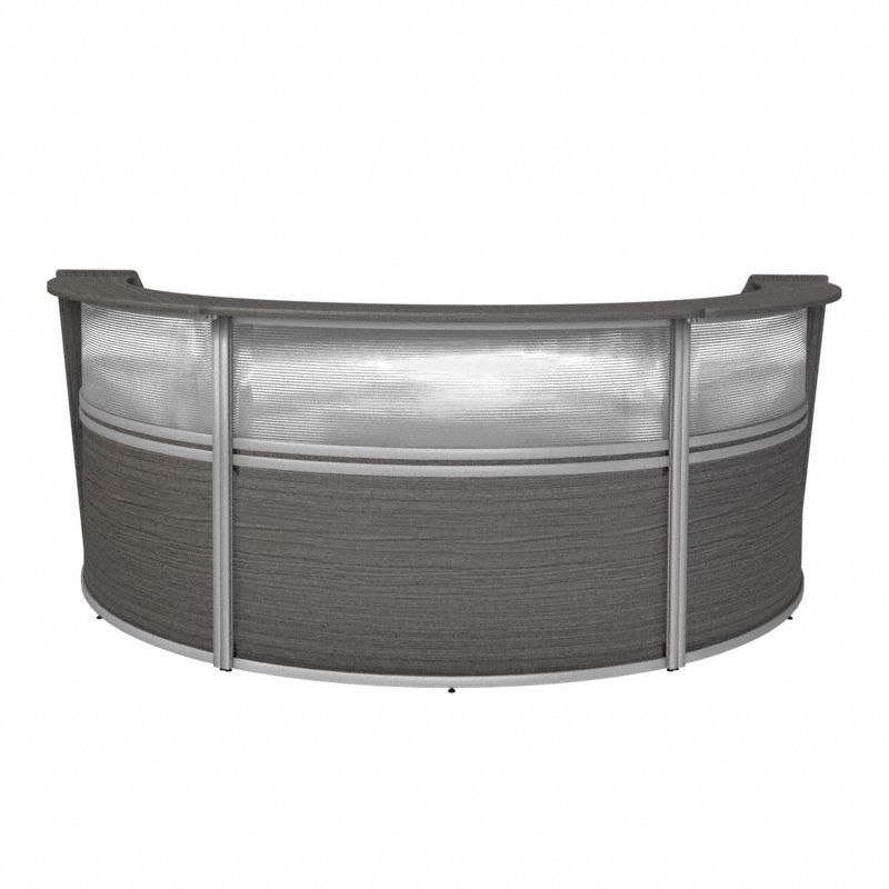 Plexi Triple Unit Reception Desk: Melamine, Driftwood, 45 1/2 in Overall Ht, Steel, Silver