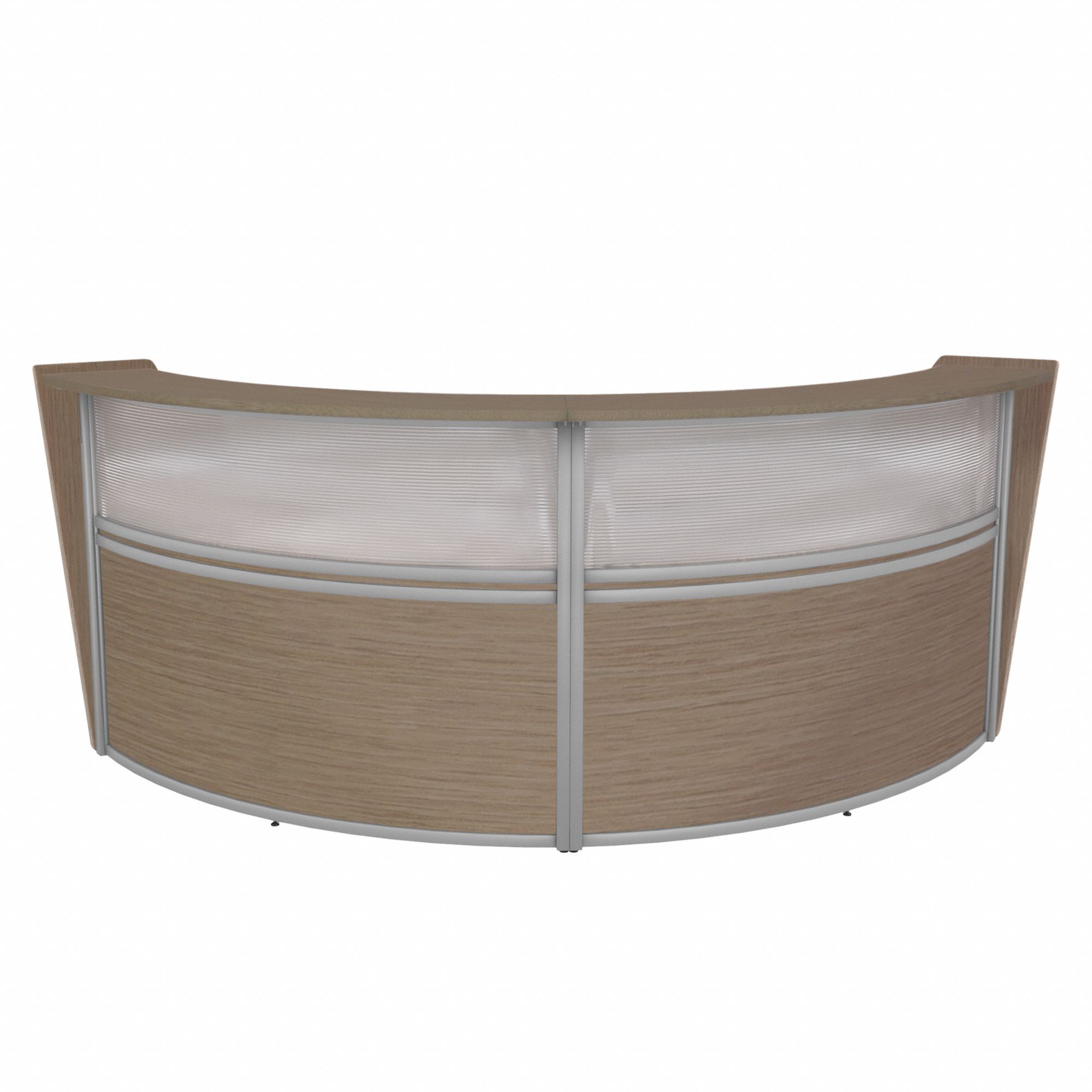 Plexi Double Unit Recpetion Desk: Melamine, Oak, 45 1/2 in Overall Ht, 124 1/4 in Overall Wd