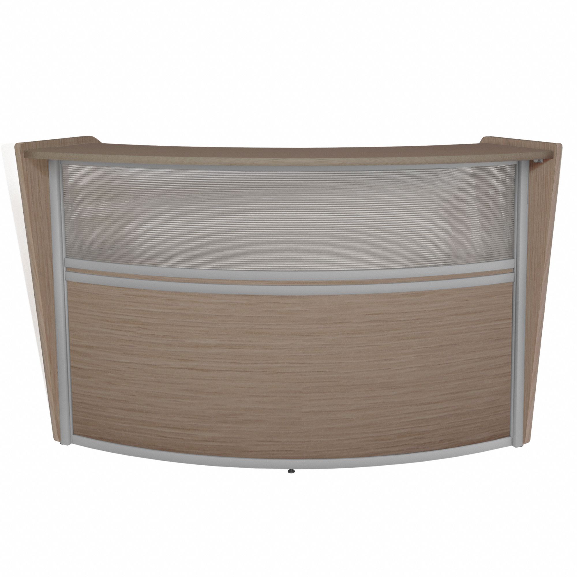 Plexi Single Unit Reception Desk: Melamine, Oak, 45 1/2 in Overall Ht, 72 in Overall Wd