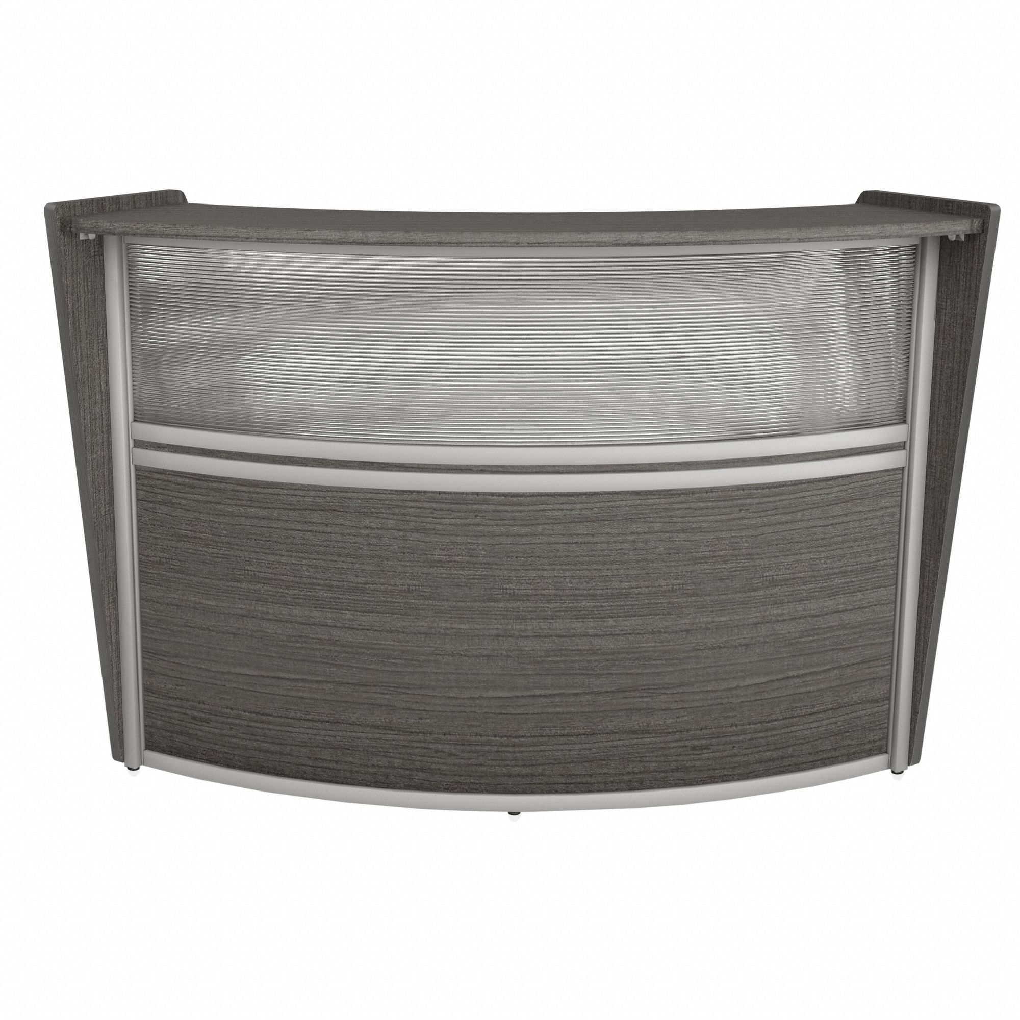 Plexi Single Unit Reception Desk: Melamine, Driftwood, 45 1/2 in Overall Ht, Steel, Silver