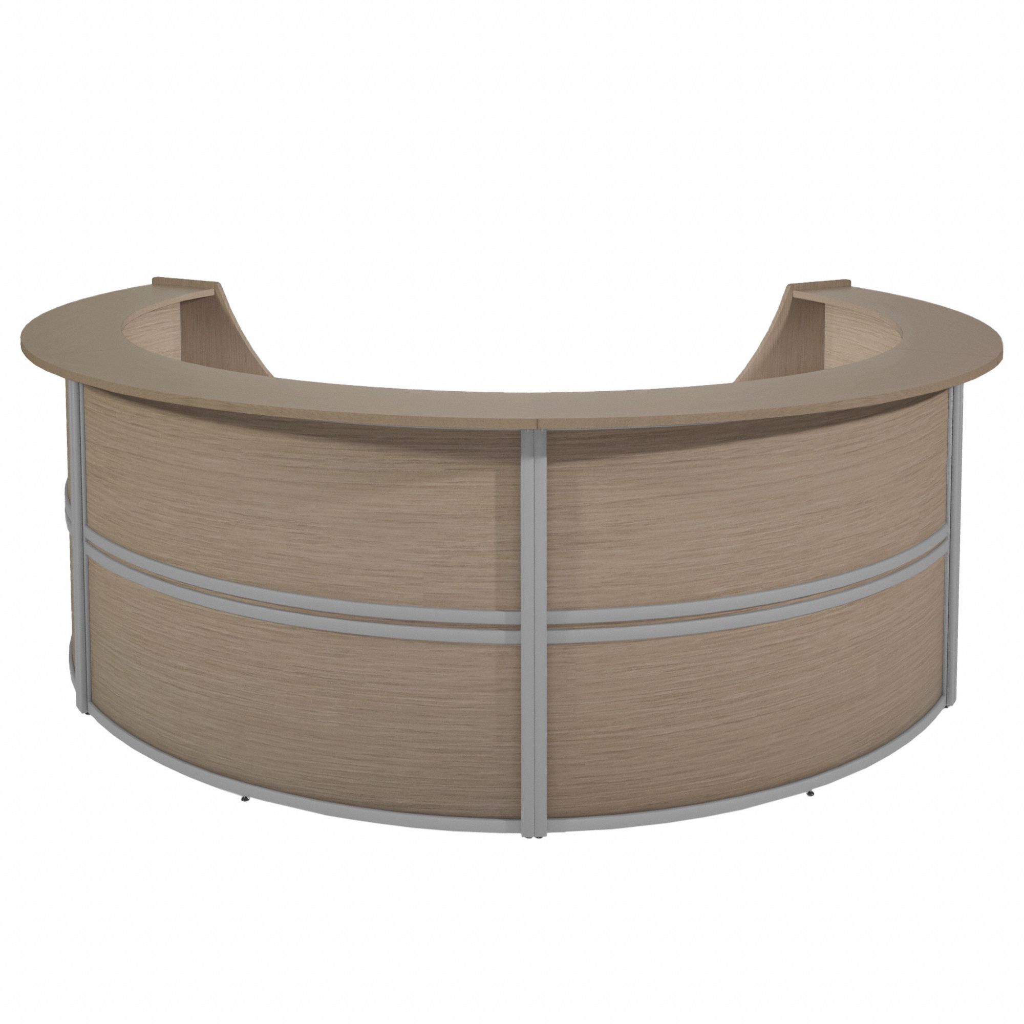 Four Unit Reception Desk: Melamine, Oak, 45 1/2 in Overall Ht, 142 in Overall Wd, Steel