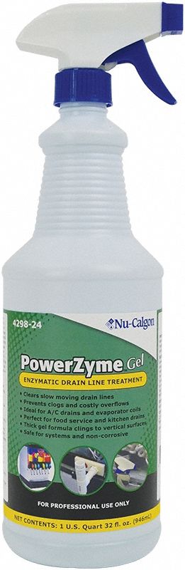 Drain Line Treatment: Trigger Spray Bottle, 1 qt, Gel, Unscented