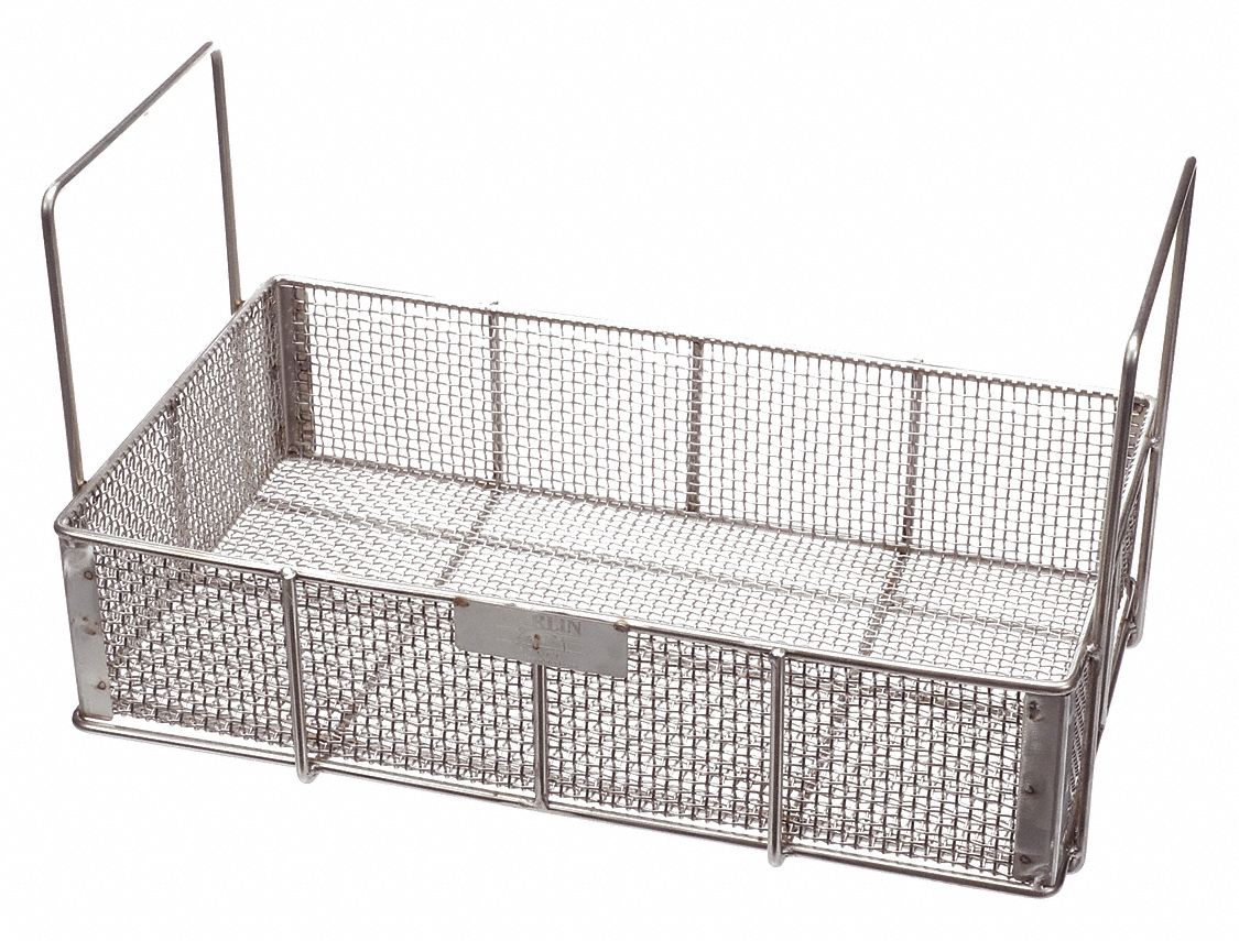 Parts Washer Basket: Rectangular, Stainless Steel, Silver, Not Nestable
