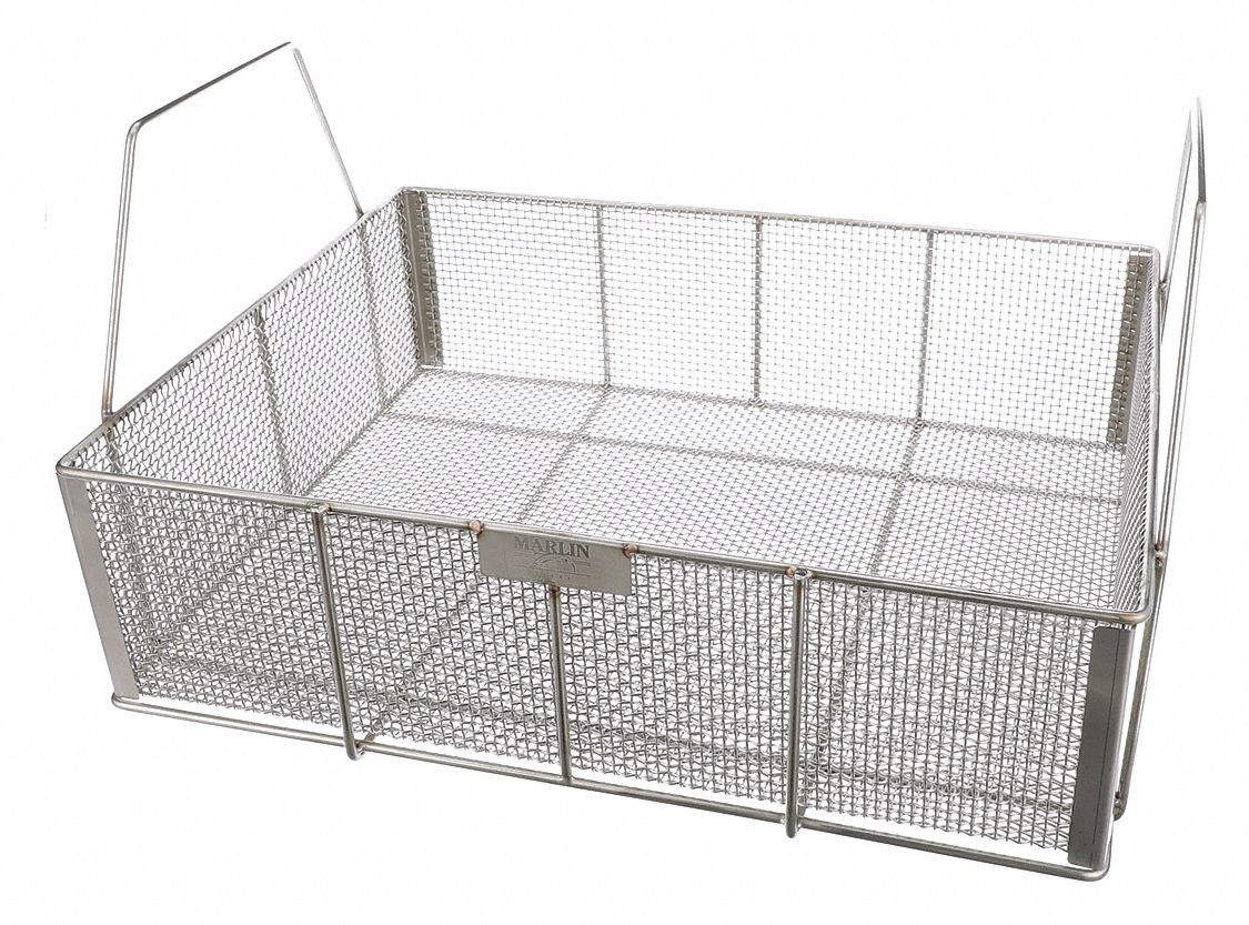 Parts Washer Basket: Rectangular, Stainless Steel, Silver, Not Nestable