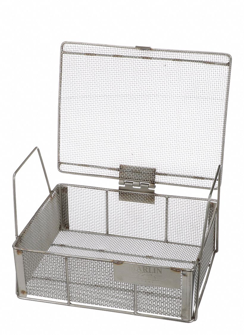 Parts Washer Basket: Rectangular, Stainless Steel, Silver, 7 in Basket Wd