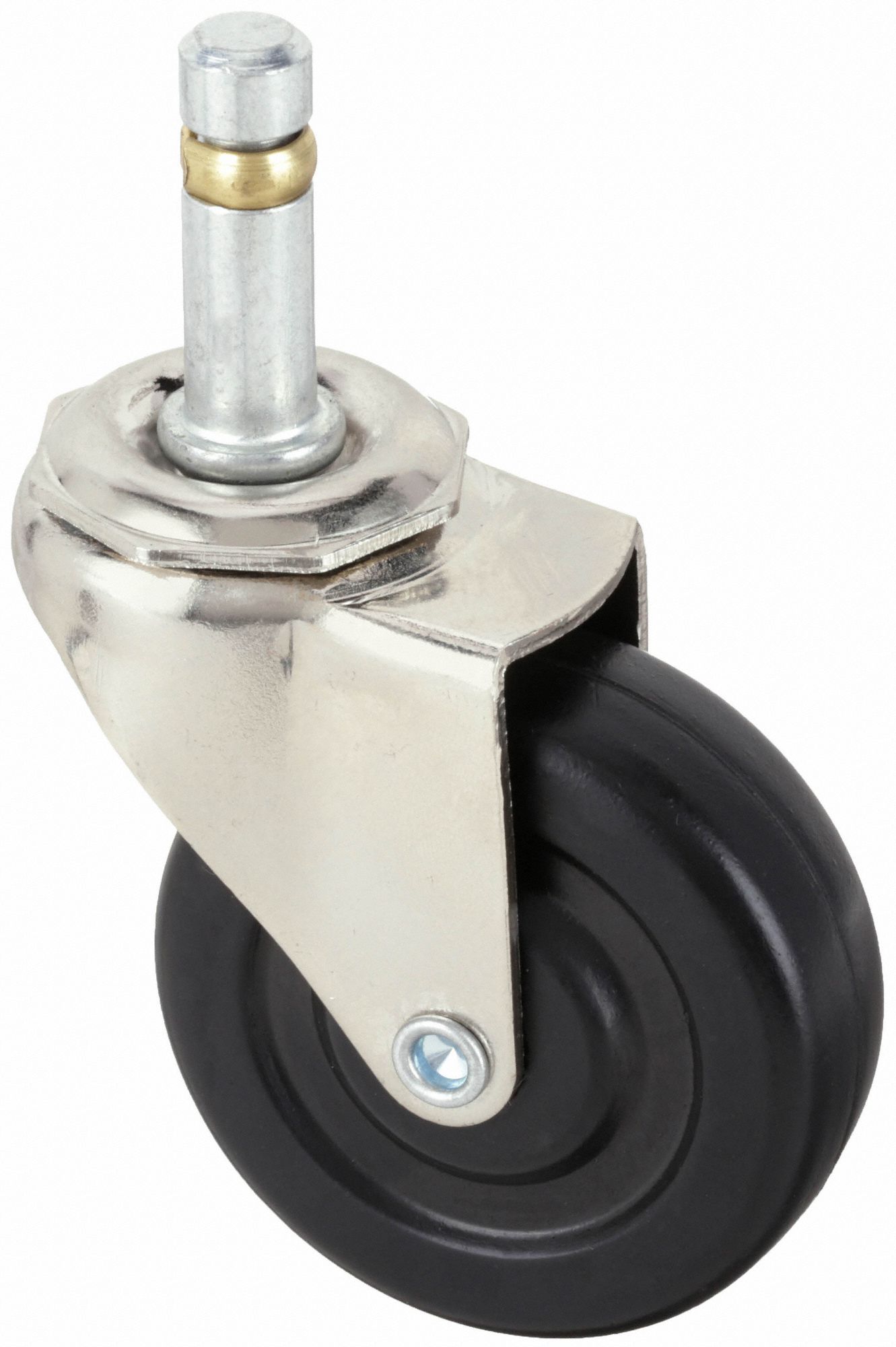 FRICTION-RING STEM CASTER, 2½ IN WHEEL DIAMETER, 75 LB, 3 3/32 IN MOUNTING H, RUBBER