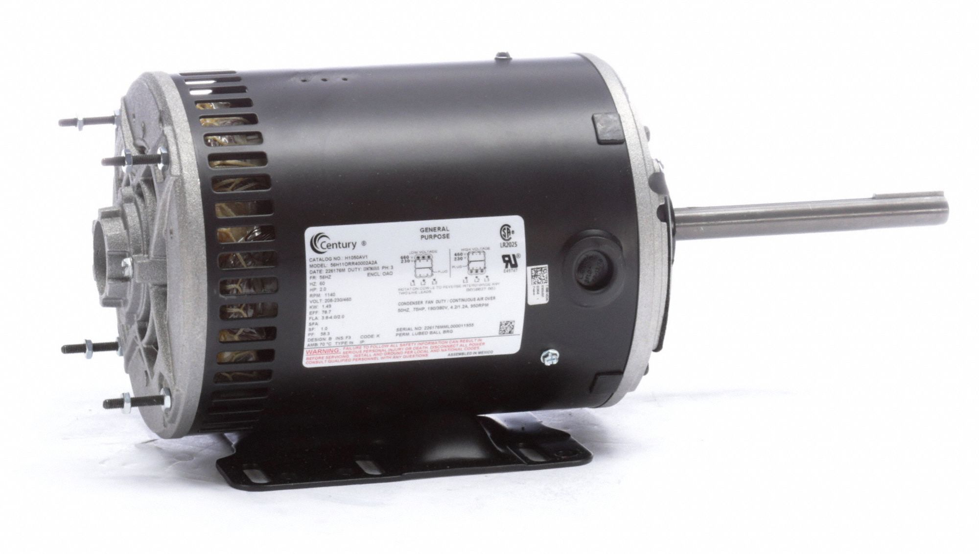 CENTURY Condenser Fan Motor: Rigid Base Mount, Open Air-Over, 1 HP ...