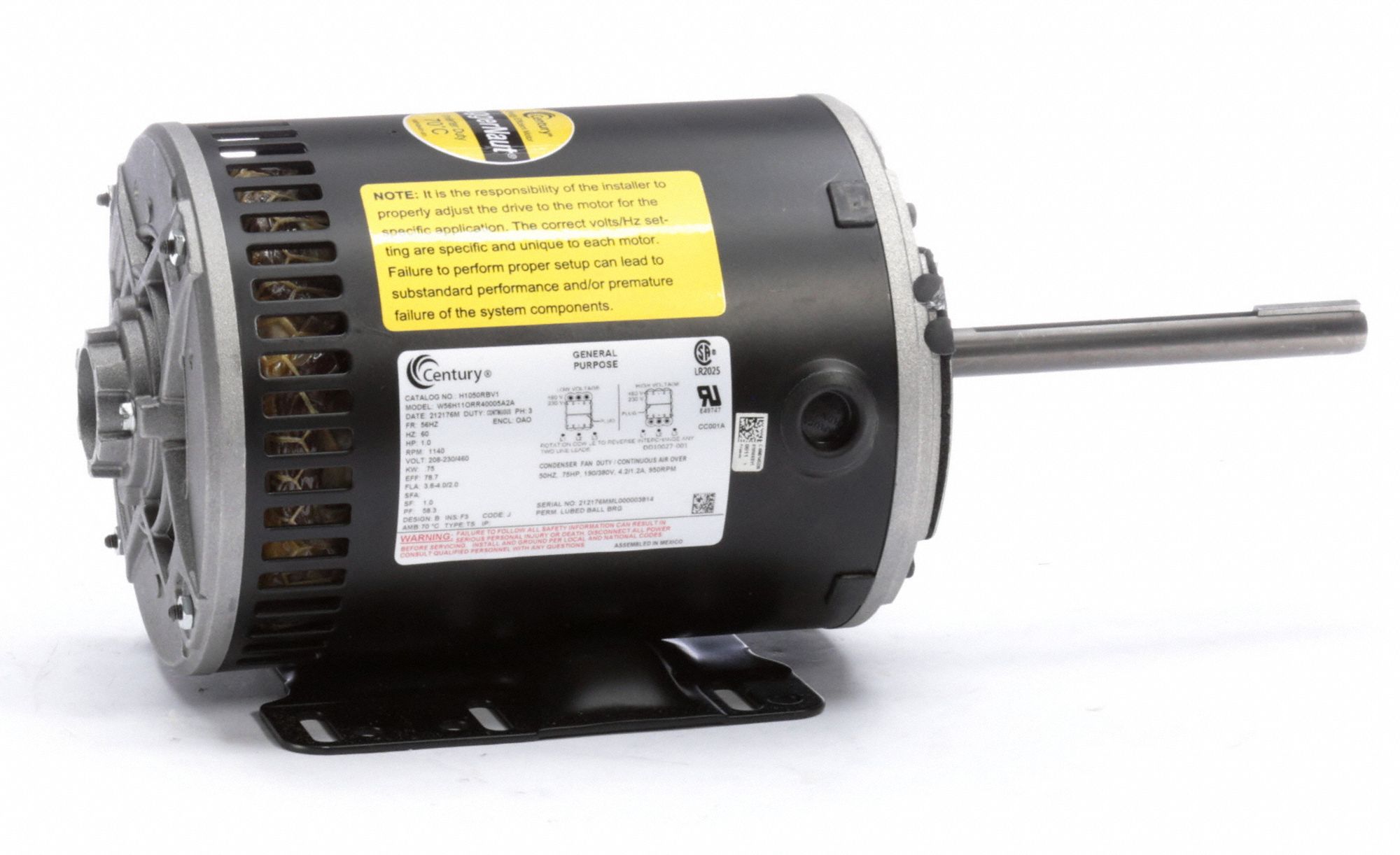 CENTURY Condenser Fan Motor Rigid Base Mount, Open AirOver, 1 HP