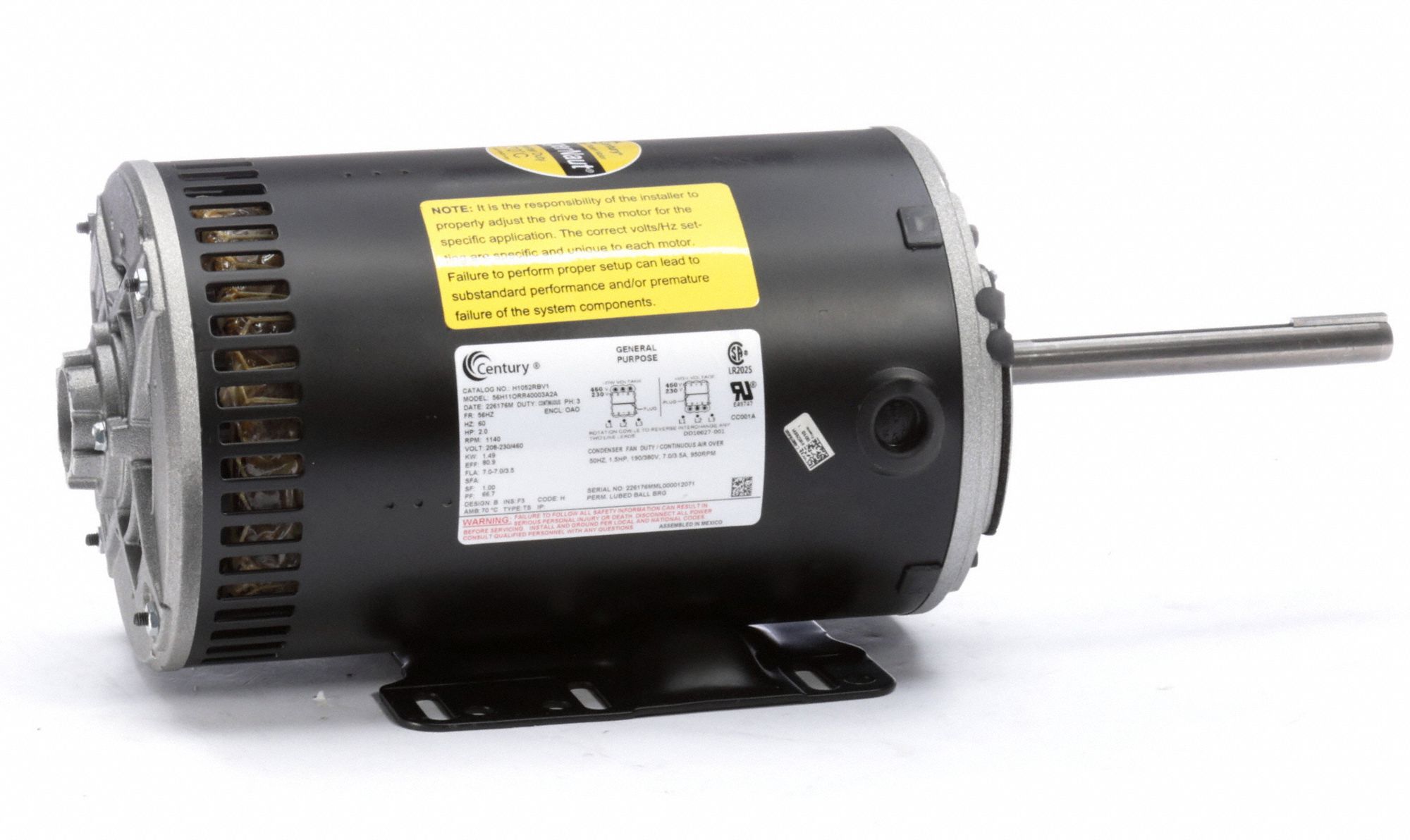 CENTURY 2 HP Condenser Fan Motor,3Phase,1140 Nameplate RPM,208230/460