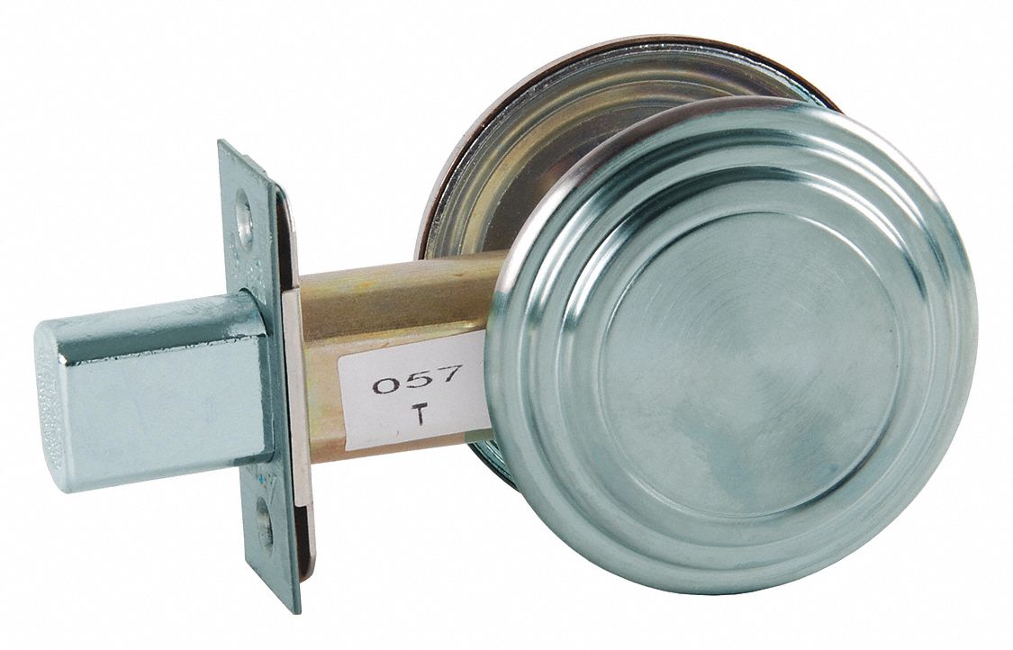 Deadbolt Lock: Cylindrical, Core Not Included, 1 3/8 in Door Thick - Max, Nickel