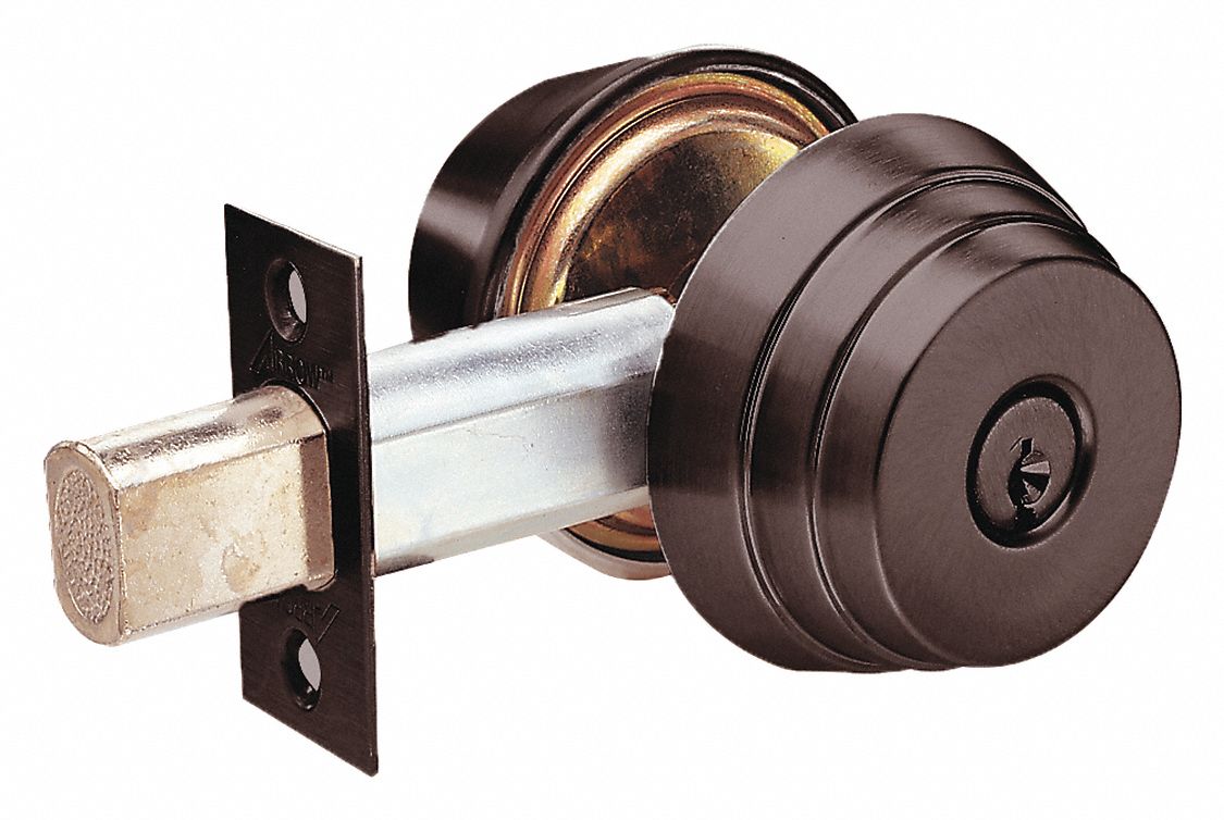 Deadbolt Lock: Cylindrical, 1 3/8 in Door Thick - Max, Bronze