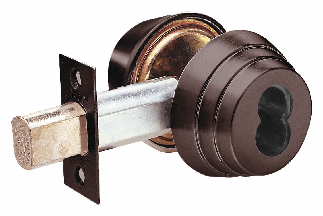 Deadbolt Lock: Cylindrical, Core Not Included, SFIC, 1 3/8 in Door Thick - Max, Bronze