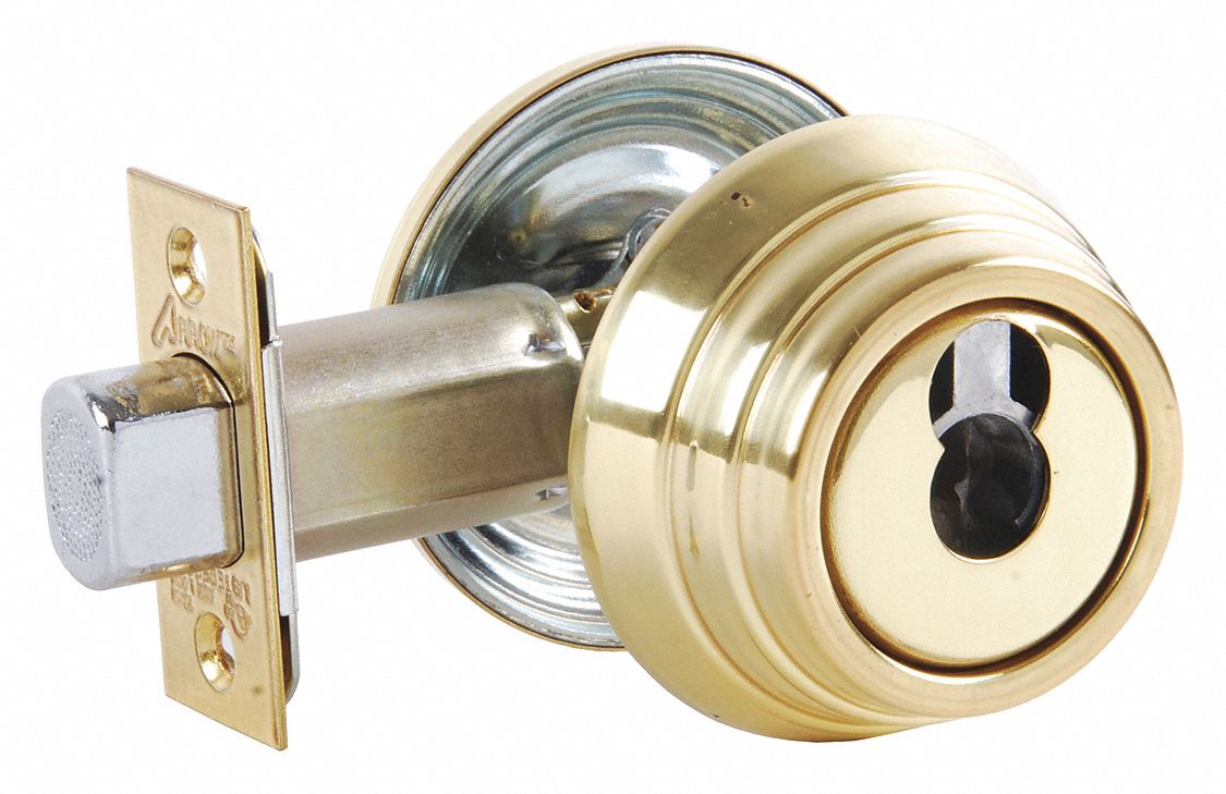Deadbolt Lock: Cylindrical, Core Not Included, SFIC, 1 3/8 in Door Thick - Max, Brass