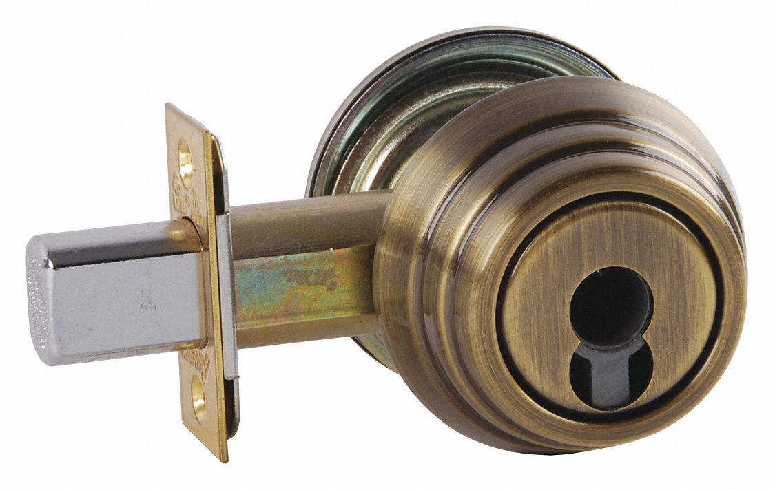 Deadbolt Lock: Cylindrical, Core Not Included, SFIC, 1 3/8 in Door Thick - Max, Brass