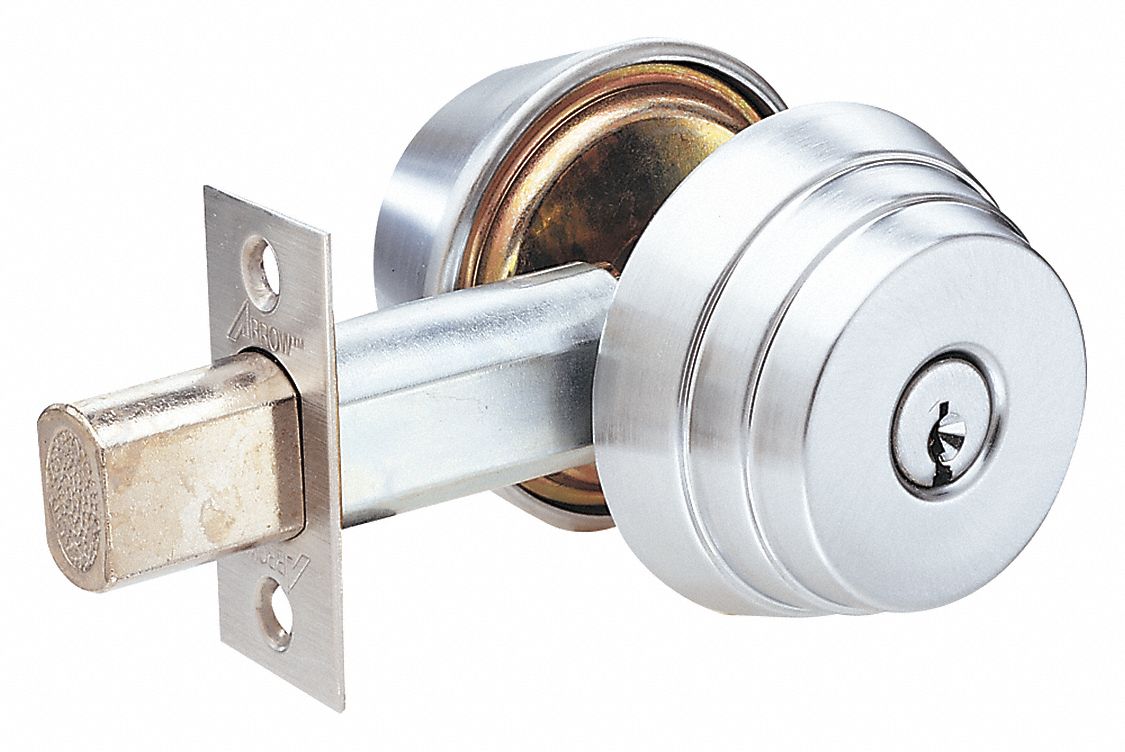 Deadbolt Lock: Cylindrical, 1 3/8 in Door Thick - Max, Chrome