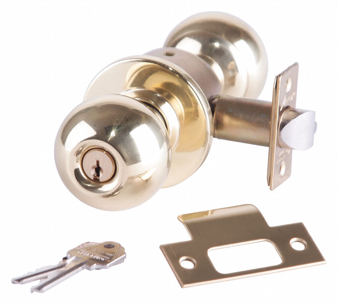Door Lockset: Office Knob Locksets, Brass, Interchangeable Core, ADA Compliant