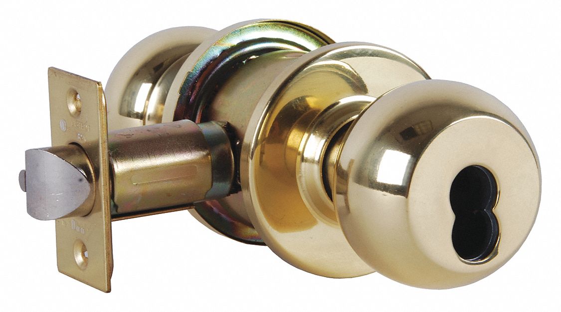 Door Lockset: Office Knob Locksets, Brass, Interchangeable Core, ADA Compliant