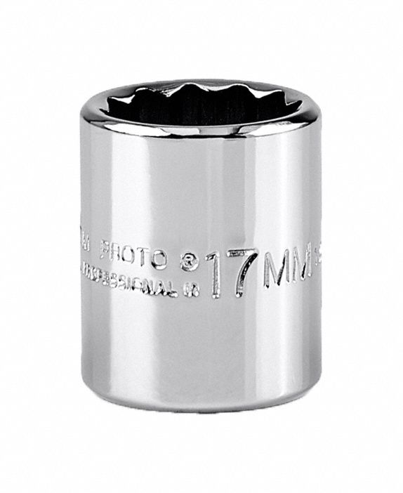 Socket: Metric, 3/8 in Drive Size, 17 mm Socket Size, 12-Point, Std, Chrome, Socket