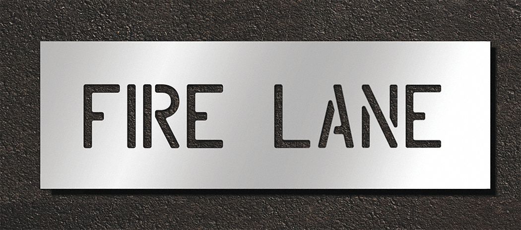 Individual Stencil: Fire Lane, 0.125 in Thick, 10 in Overall Ht, 28 in Overall Wd, Highway Gothic