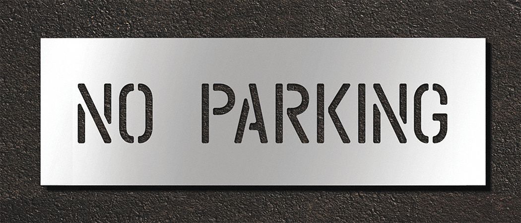 Individual Stencil: No Parking, 0.125 in Thick, 10 in Overall Ht, 31 in Overall Wd, Highway Gothic