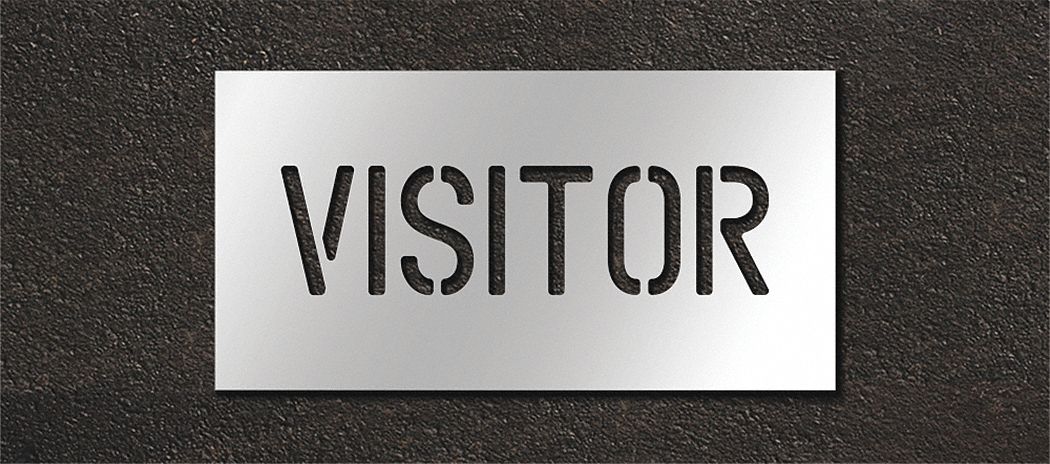 Individual Stencil: Visitor, 0.125 in Thick, 10 in Overall Ht, 21 in Overall Wd, Highway Gothic