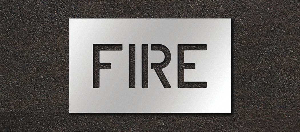 Individual Stencil: Fire, 0.125 in Thick, 12 in Overall Ht, 22 in Overall Wd, Highway Gothic