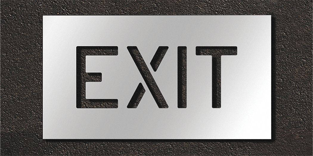 Individual Stencil: Exit, 0.125 in Thick, 12 in Overall Ht, 22 in Overall Wd, Highway Gothic