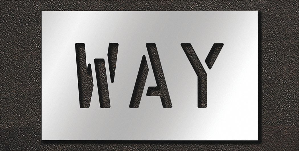 Individual Stencil: Way, 0.125 in Thick, 12 in Overall Ht, 20 in Overall Wd, Highway Gothic, Message