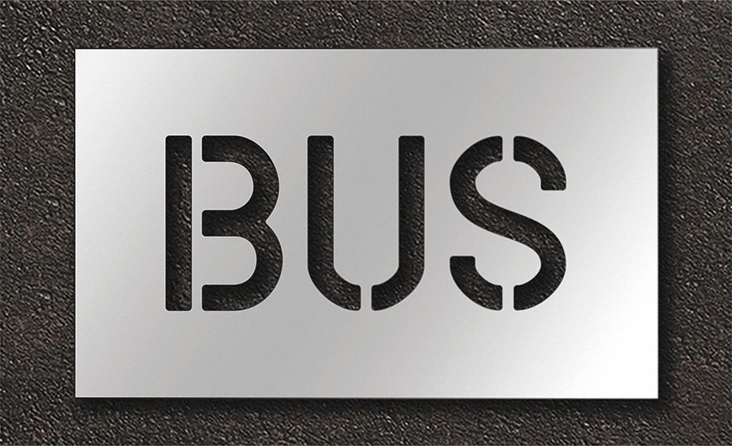 Individual Stencil: Bus, 0.125 in Thick, 12 in Overall Ht, 20 in Overall Wd, Highway Gothic, Message