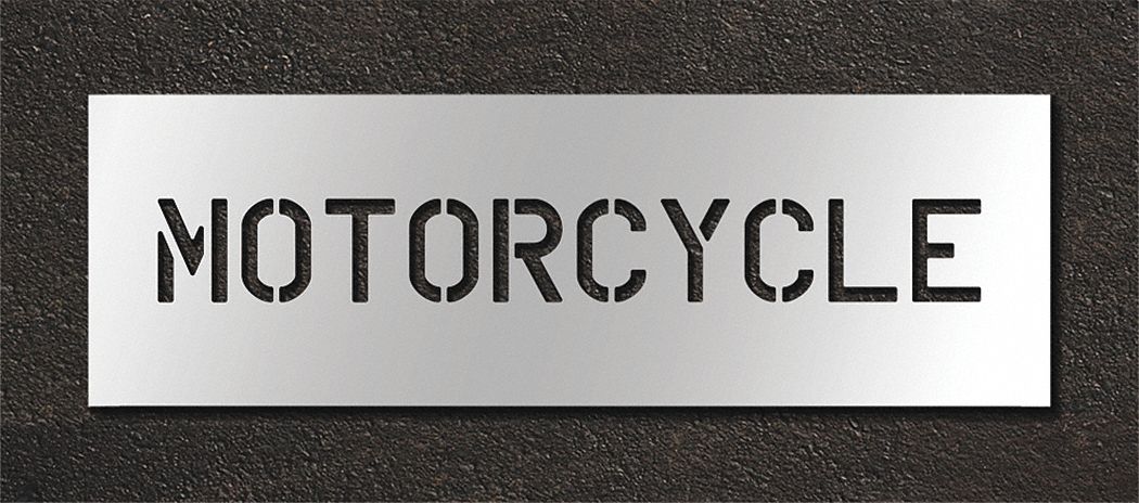 Individual Stencil: Motorcycle, 0.125 in Thick, 12 in Overall Ht, 54 in Overall Wd, Highway Gothic